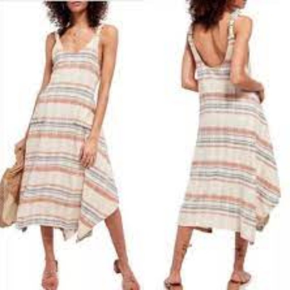 Free People HARPER STRIPES MAXI Dress Yellow Natural Combo